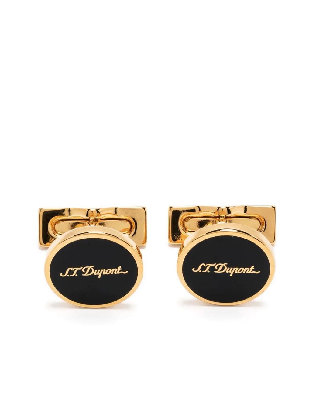 S T Dupont Metallic Engraved-Logo Cufflinks for men