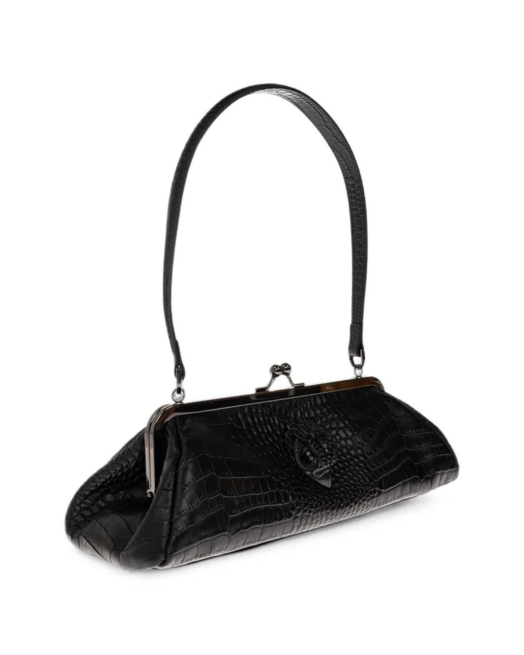 Kurt Geiger Black Kensington Croc-Effect Leather Shoulder Bag