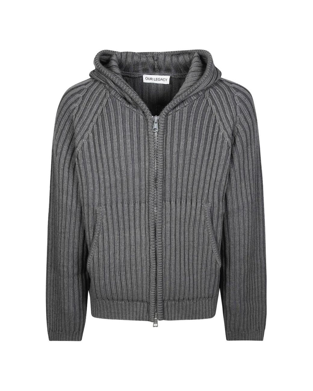 Our Legacy Gray Level Ribbed-Knit Hoodie for men