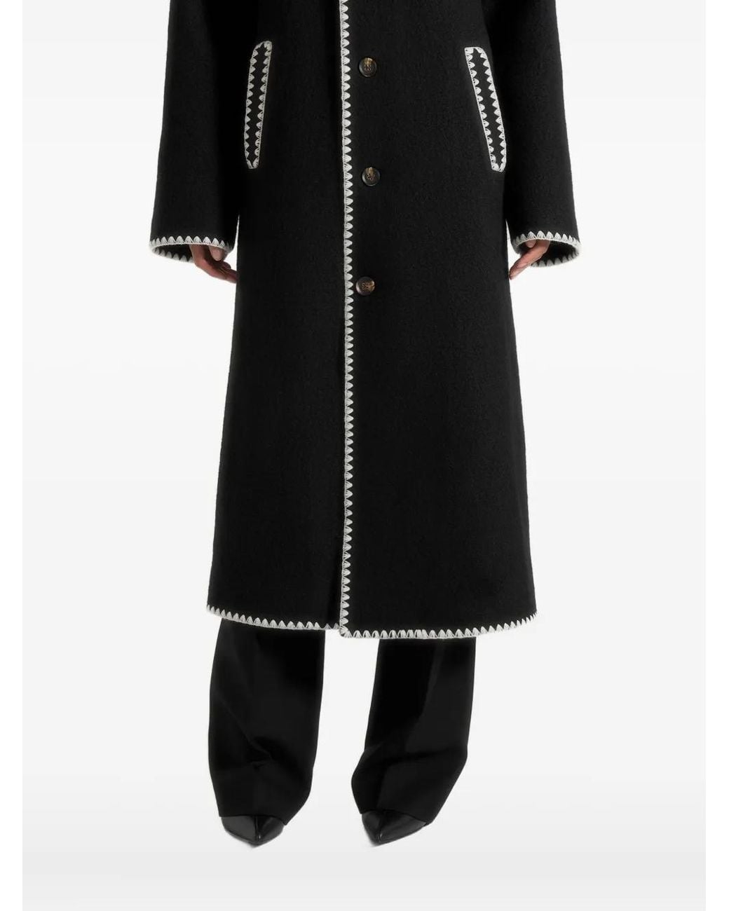 Manière De Voir Black Elora Blanket-Stitch Belted Coat