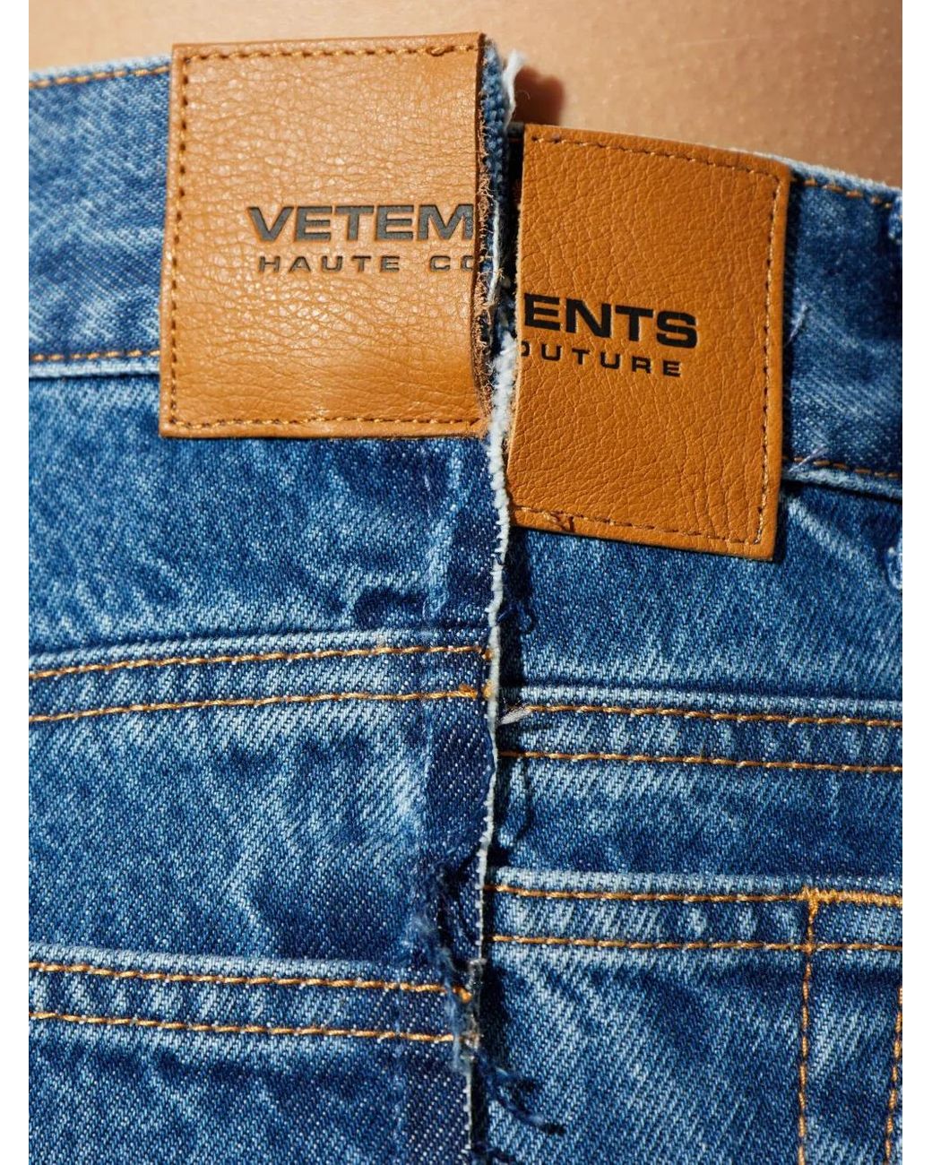 Vetements Blue Frayed-Detail Balloon Jeans for men