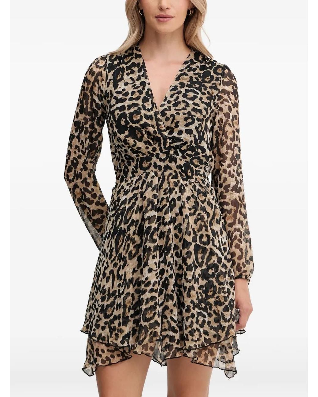 Morgan Black Leopard-Print Wrap-Style Mini Dress