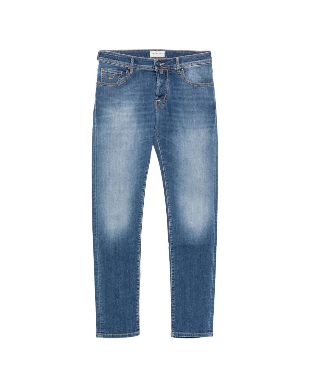Jacob Cohen Blue Faded-Effect Logo-Patch Jeans for men