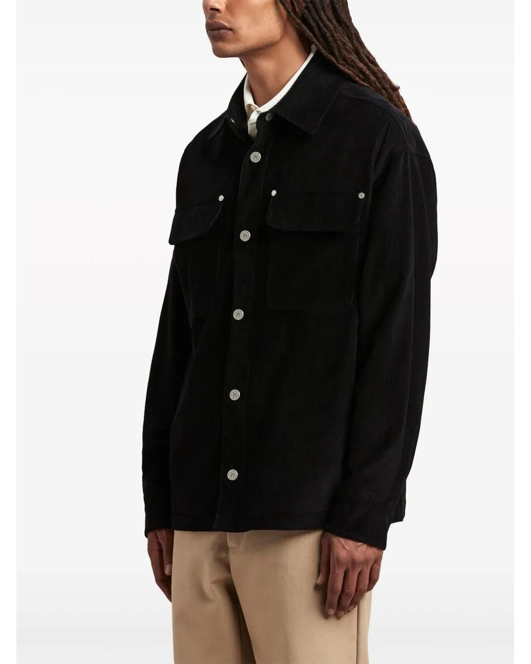 Palm Angels Black Logo-Print Velvet Overshirt for men