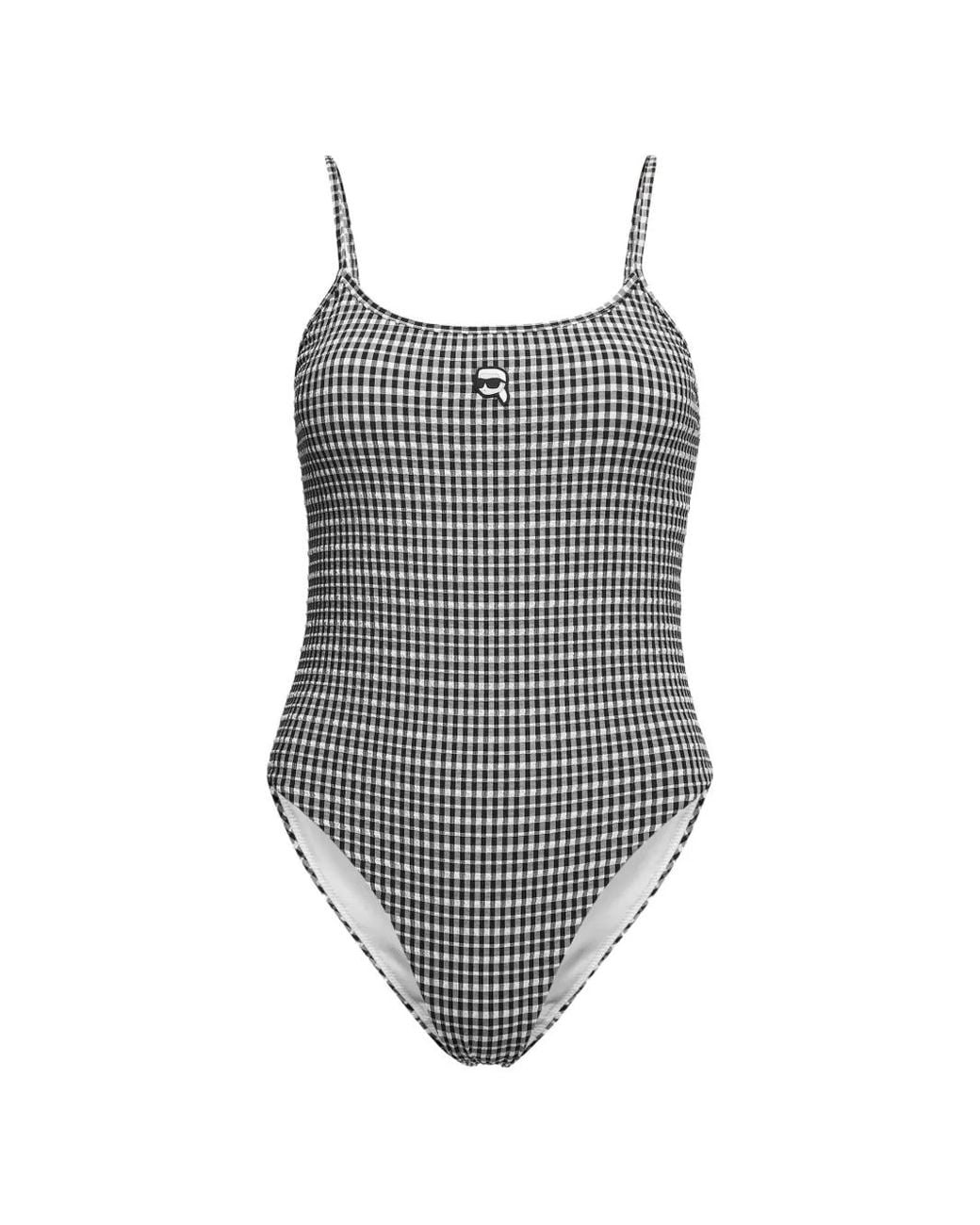 Karl Lagerfeld Gray Ikon Gingham Swimsuit