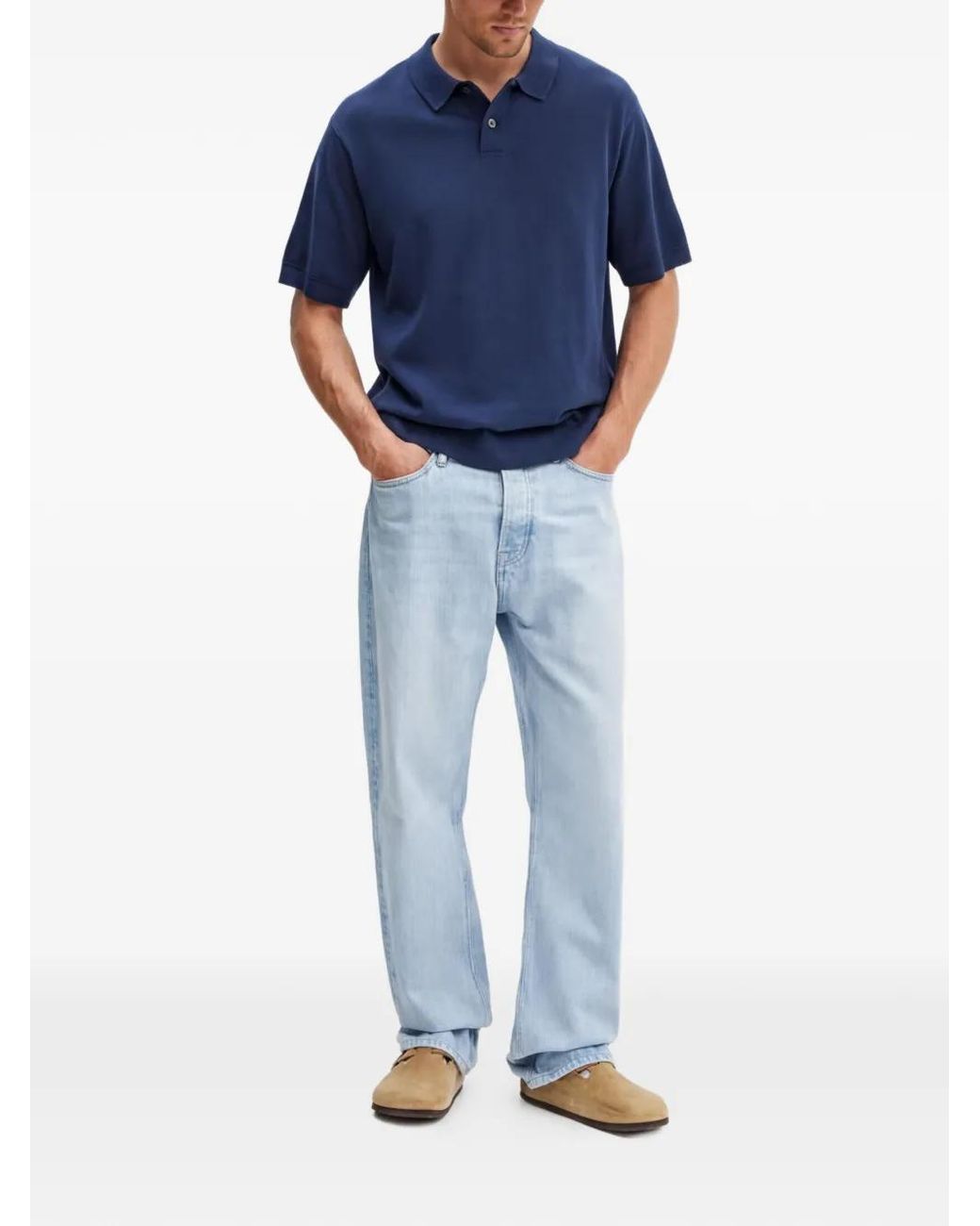 Levi's Blue Short-Sleeve Knitted Polo Shirt for men