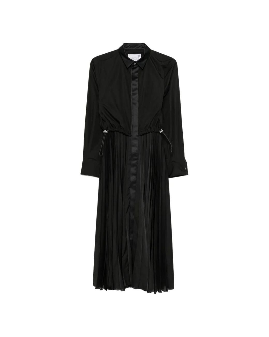 Sacai Black Pleated Layered Midi Dress