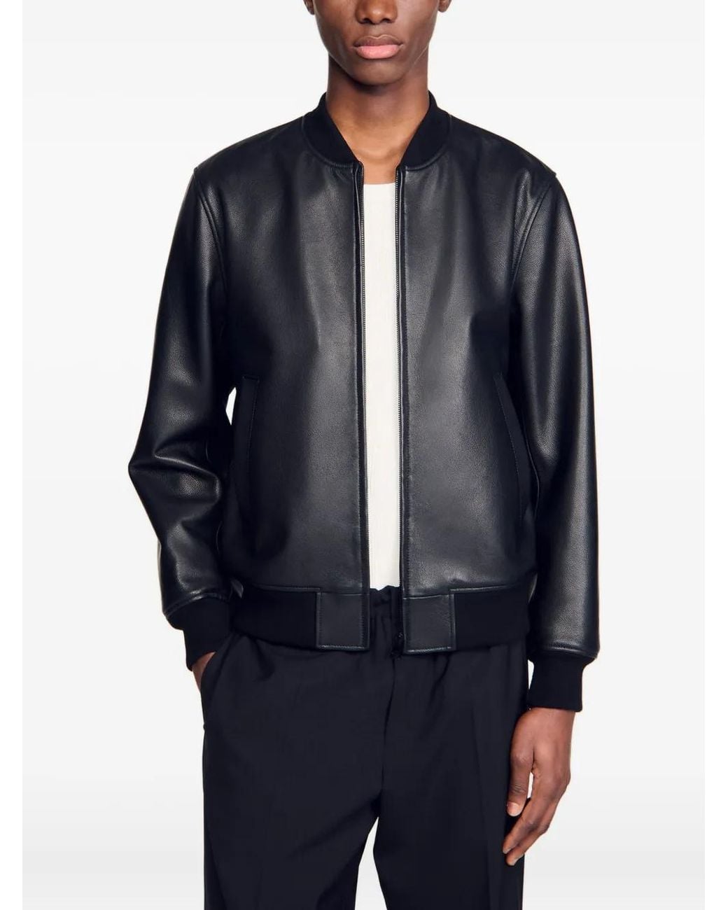 Sandro Black Leather Jacket for men
