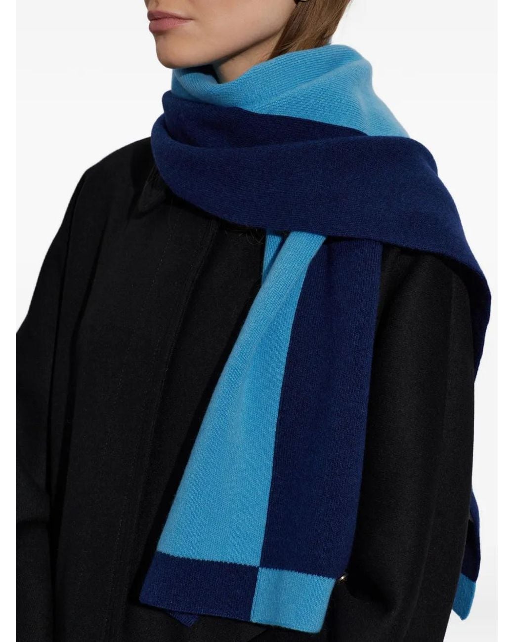 Versace Blue Wool & Cashmere Knit Scarf