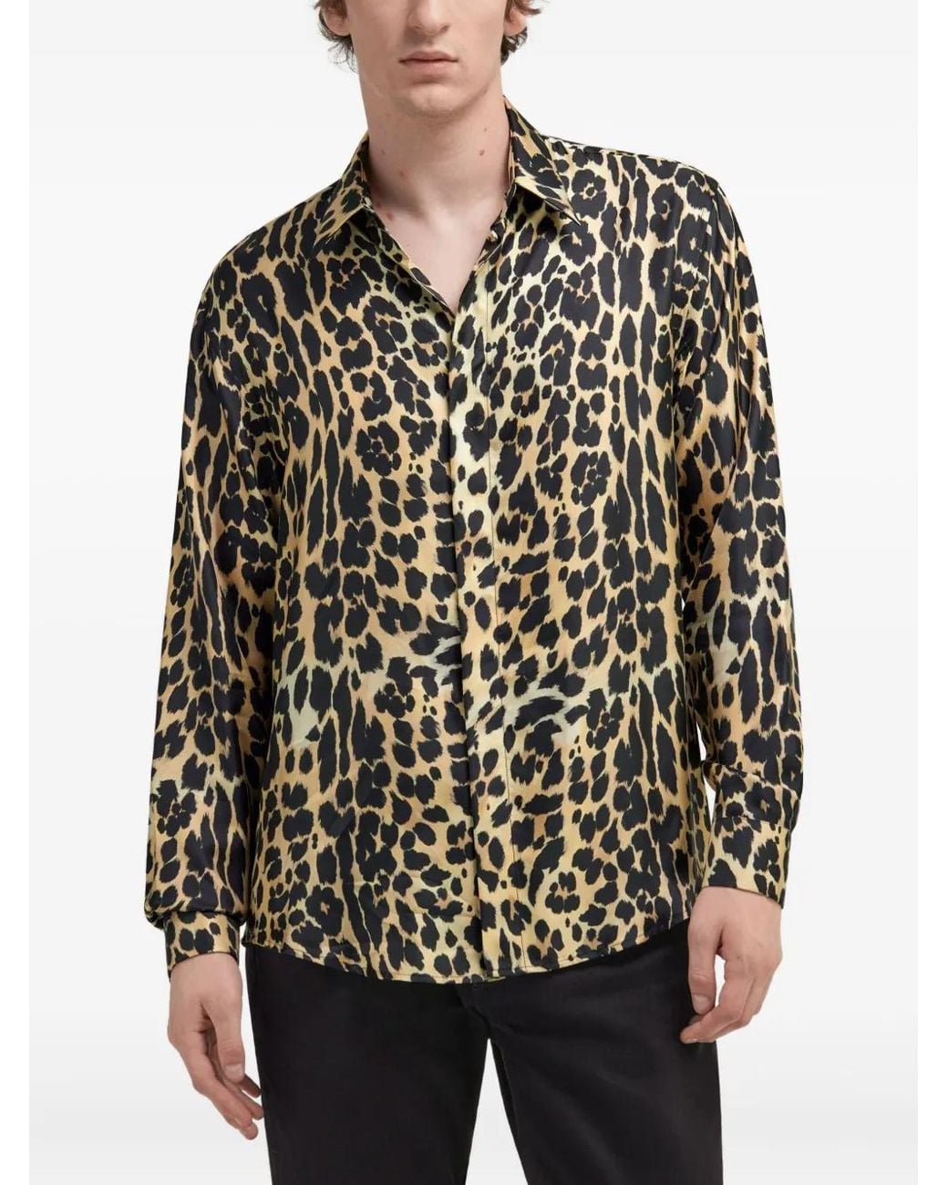 Roberto Cavalli Black Leopard-Print Silk Shirt for men