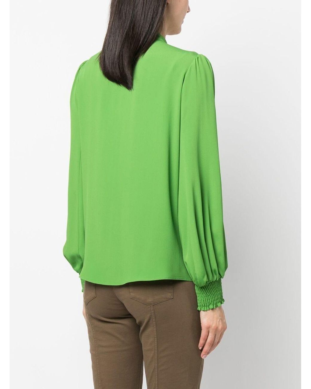 Luisa Cerano Collarless Long-sleeve Blouse in Green | Lyst