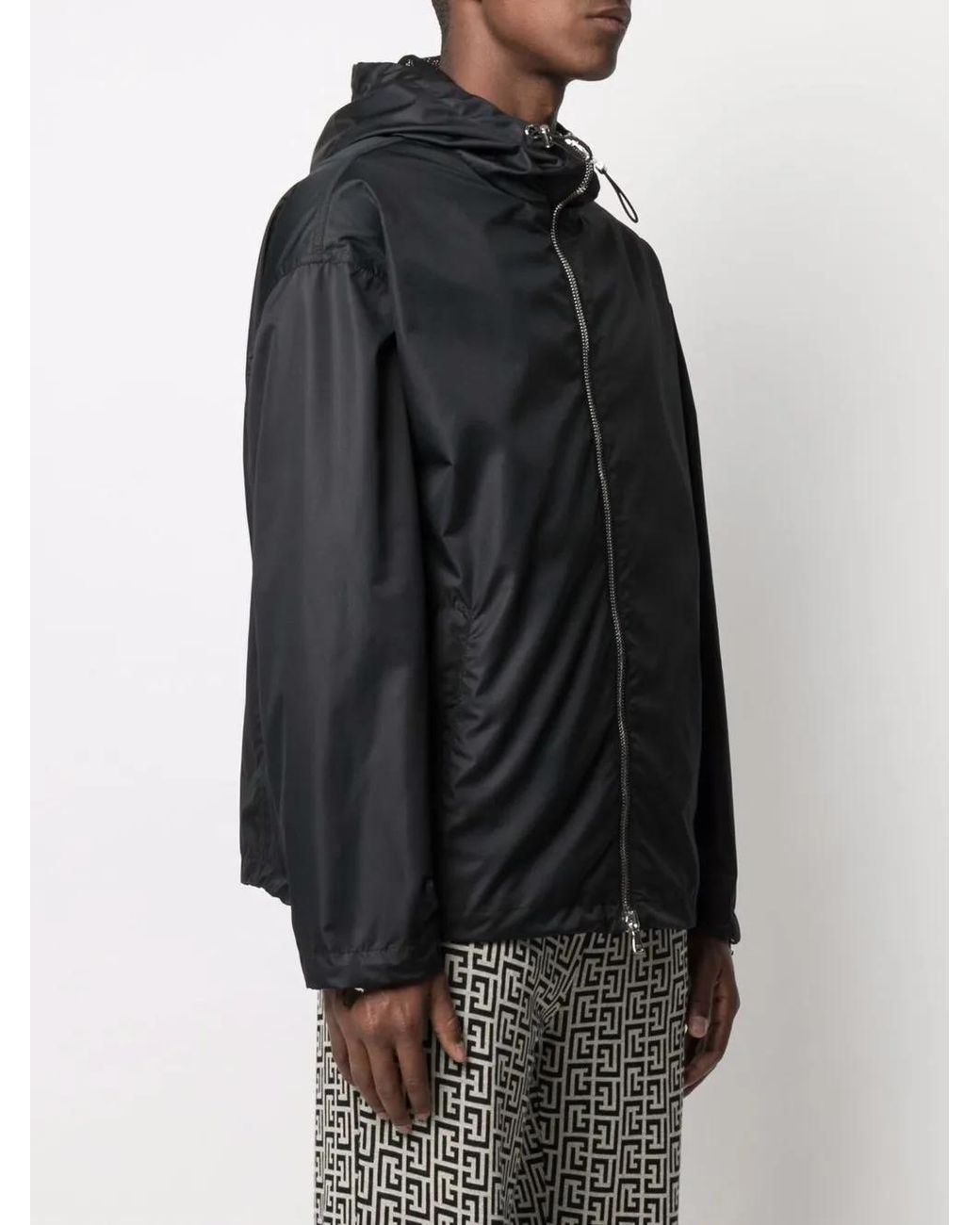 Balmain Black Logo-Print Hooded Jacket for men