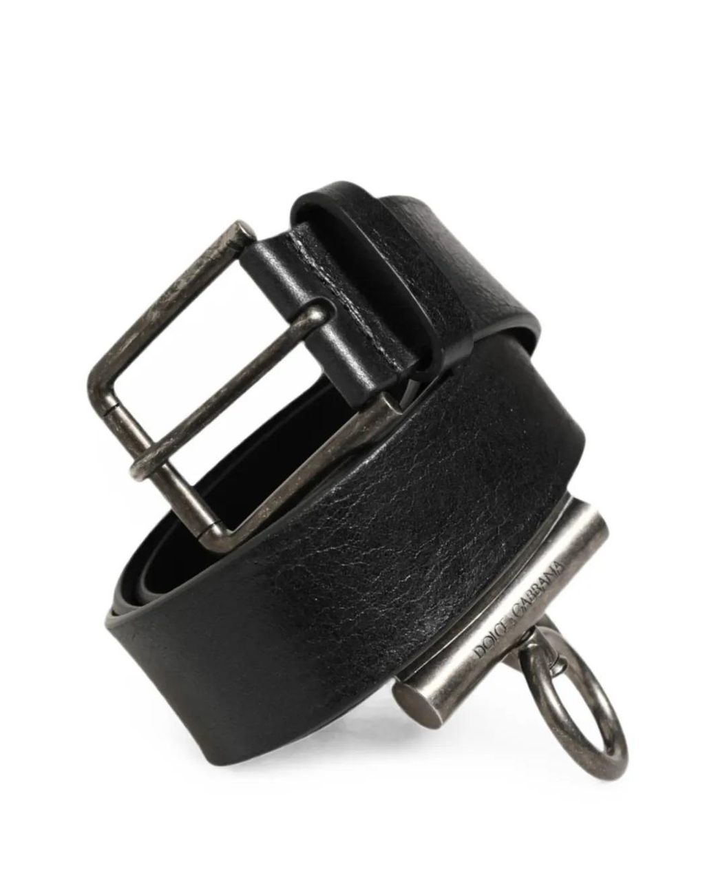 Dolce & Gabbana Black Grained Leather Ring-Detail Belt for men