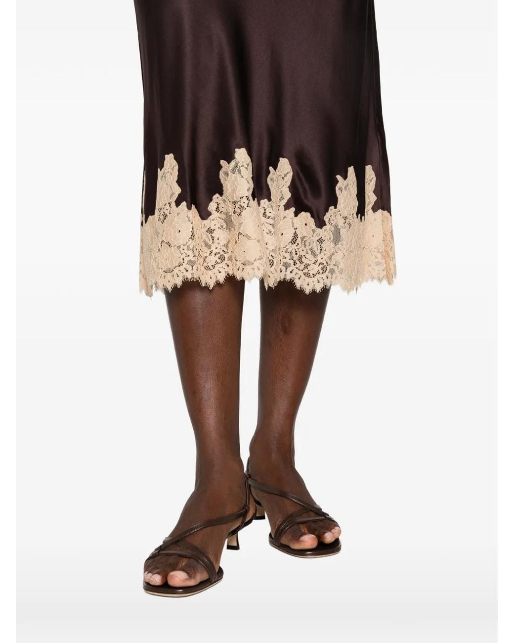 Doen Brown Elowette Lace-Trim Midi Skirt