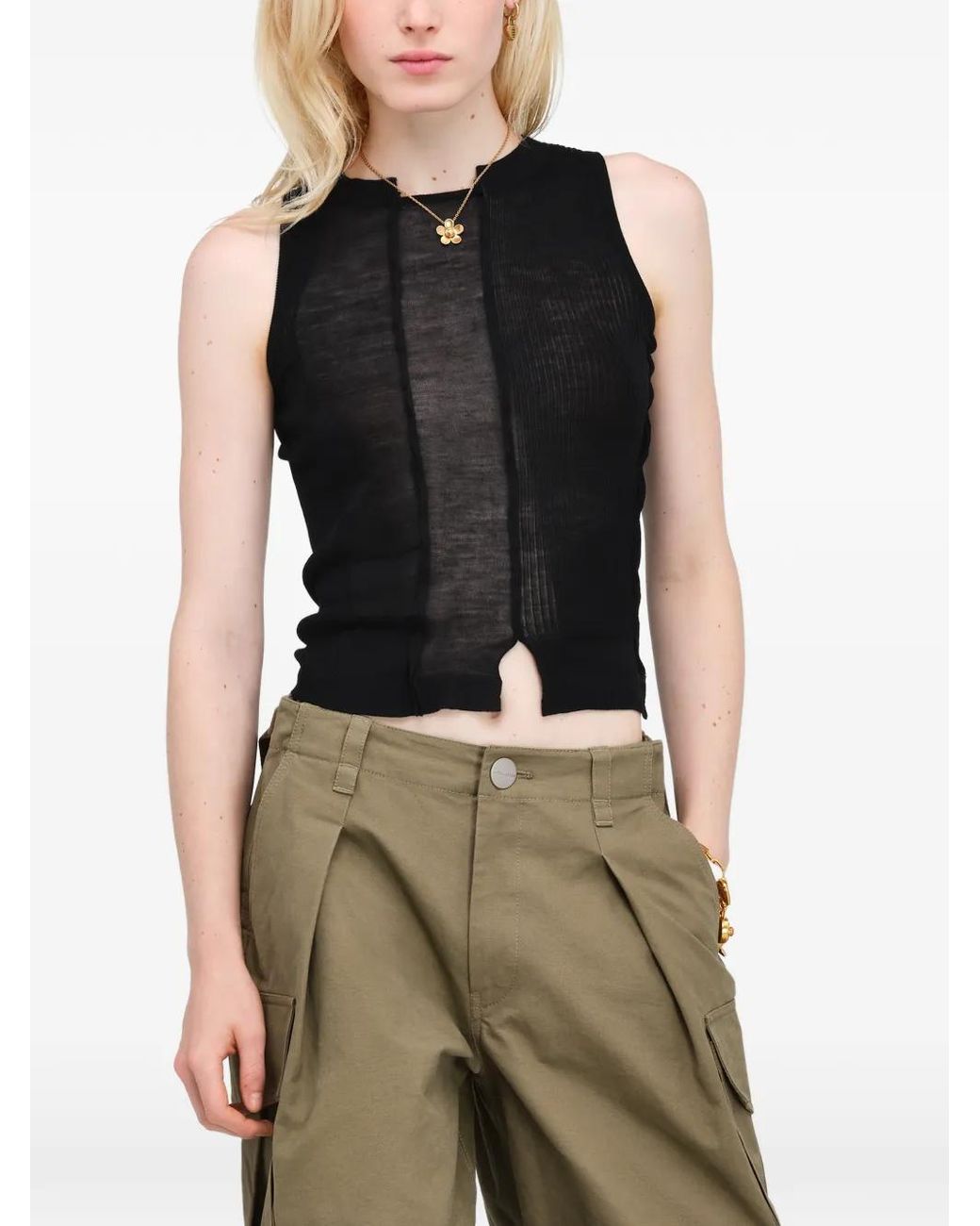 Marc Jacobs Black Sheer-Panelled Knit Tank Top