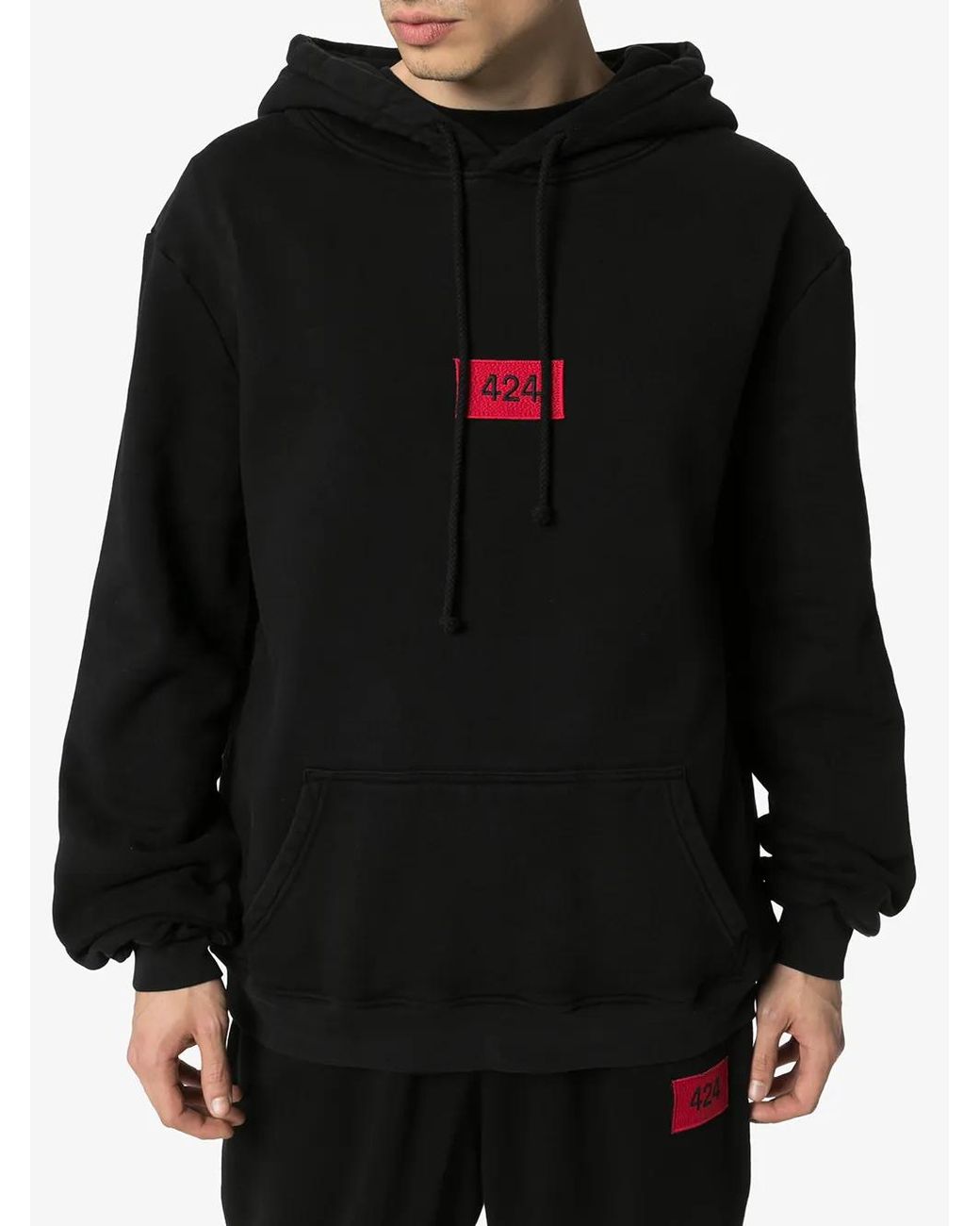 424 Black Logo Patch Hoodie for men