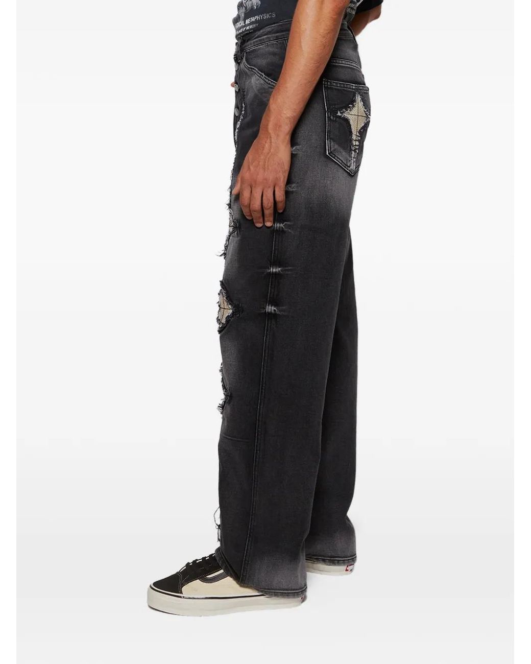THUG CLUB Black Bone-Detail Jeans for men