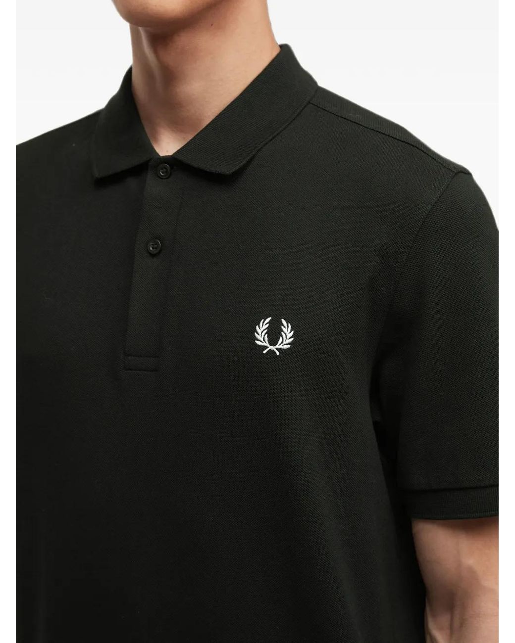 Fred Perry Black Laurel-Embroidered Polo Shirt for men