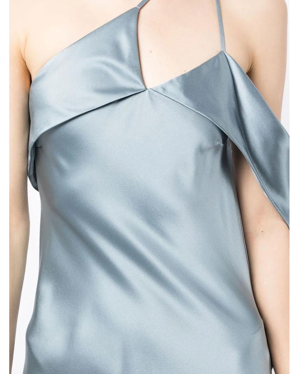 Michelle Mason Blue Bias-Cut One-Shoulder Gown