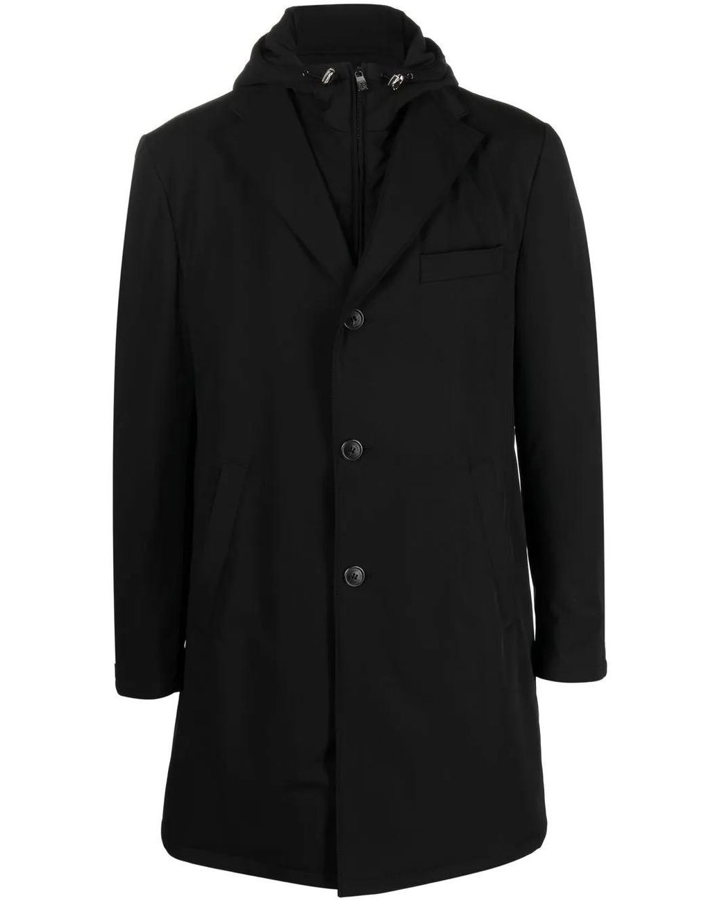 Corneliani Black Single-Breasted Hooded Lightweight Jacket for men