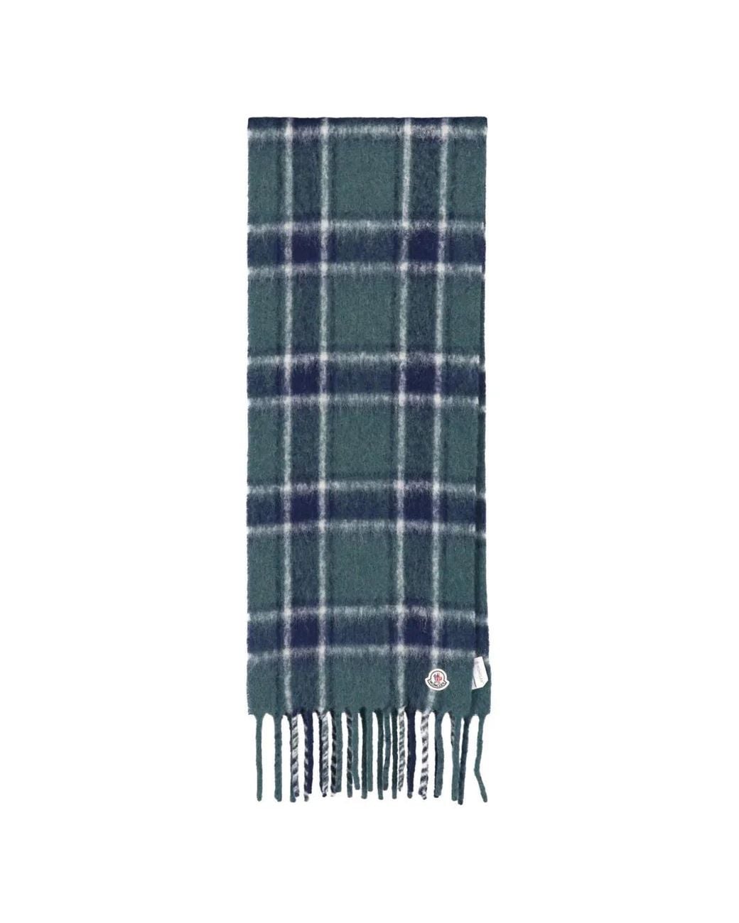 Moncler Blue Check-Pattern Fringed Scarf for men