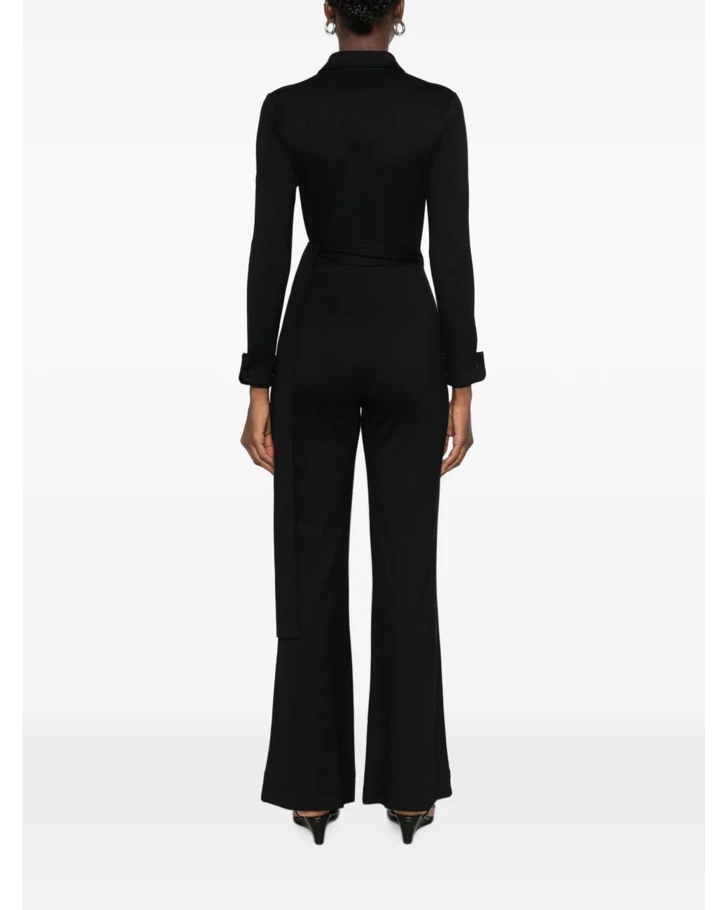 Diane von Furstenberg Black Michele Wrap-Front Long-Sleeve Jumpsuit