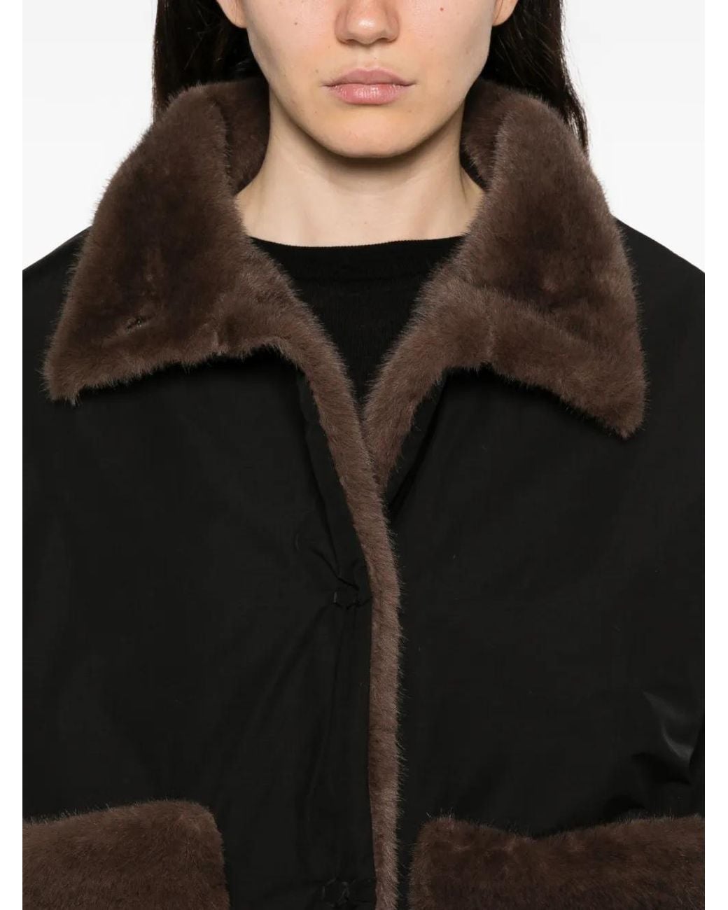 Collection Privée Black Faux-Fur Trim Reversible Short Coat