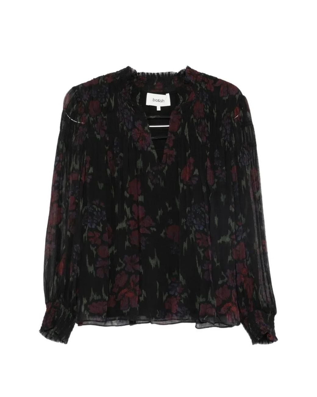 Ba&sh Black Douce Floral-Print Ruffled Blouse