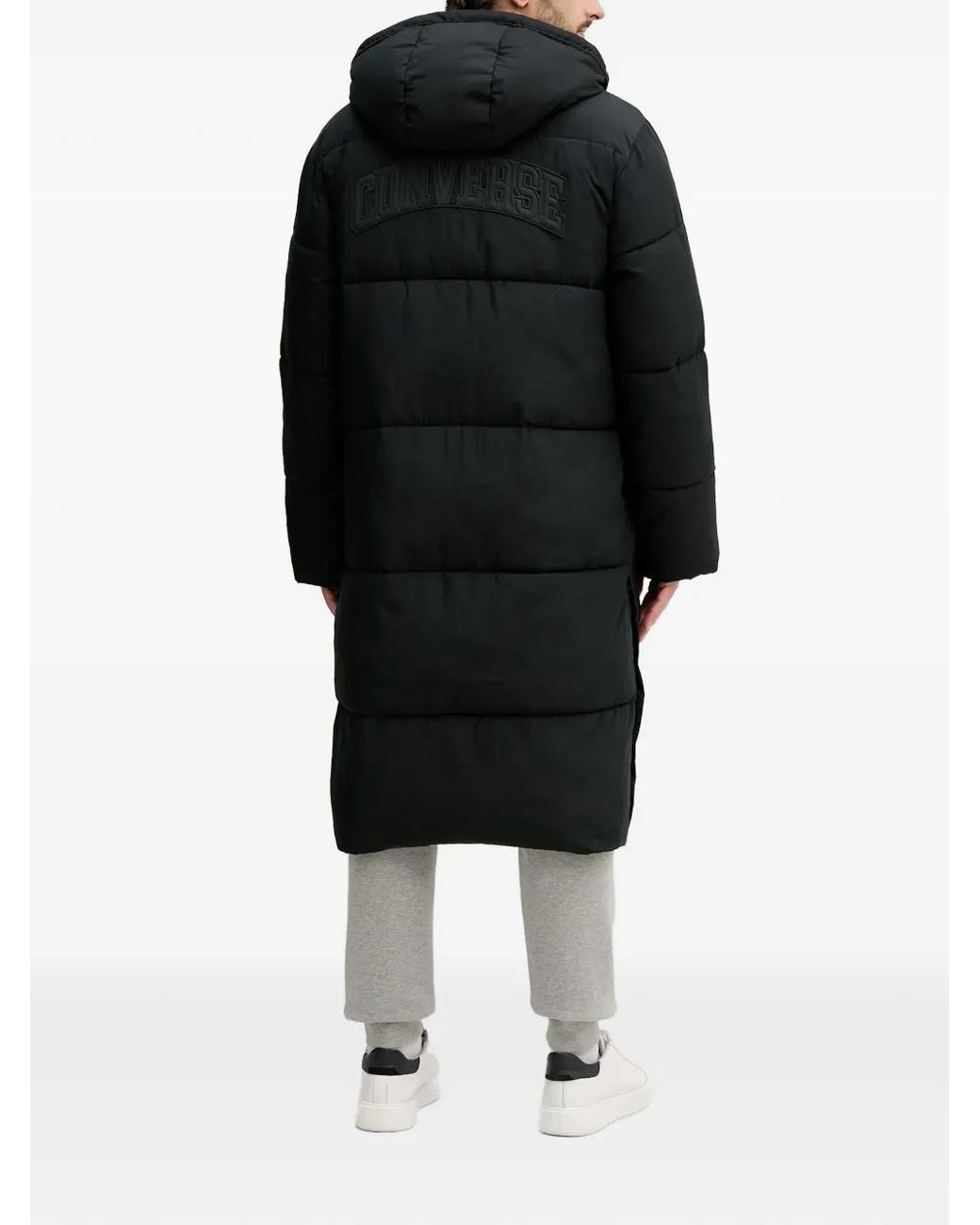 Converse Black Hooded Logo-Patch Coat for men