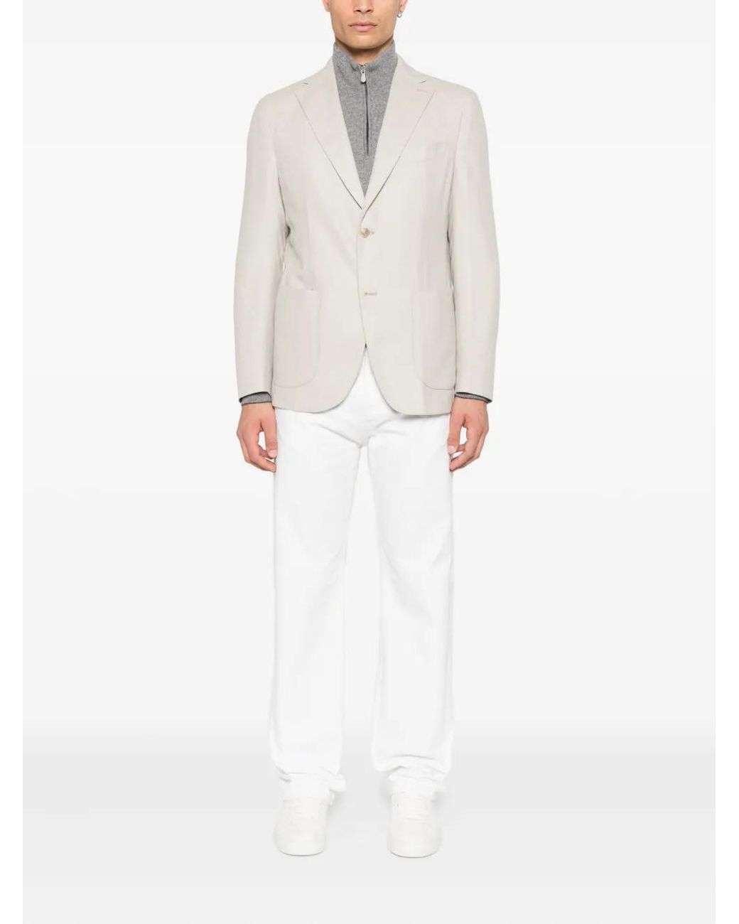 Eleventy White Single-Breasted Patch-Pocket Blazer for men