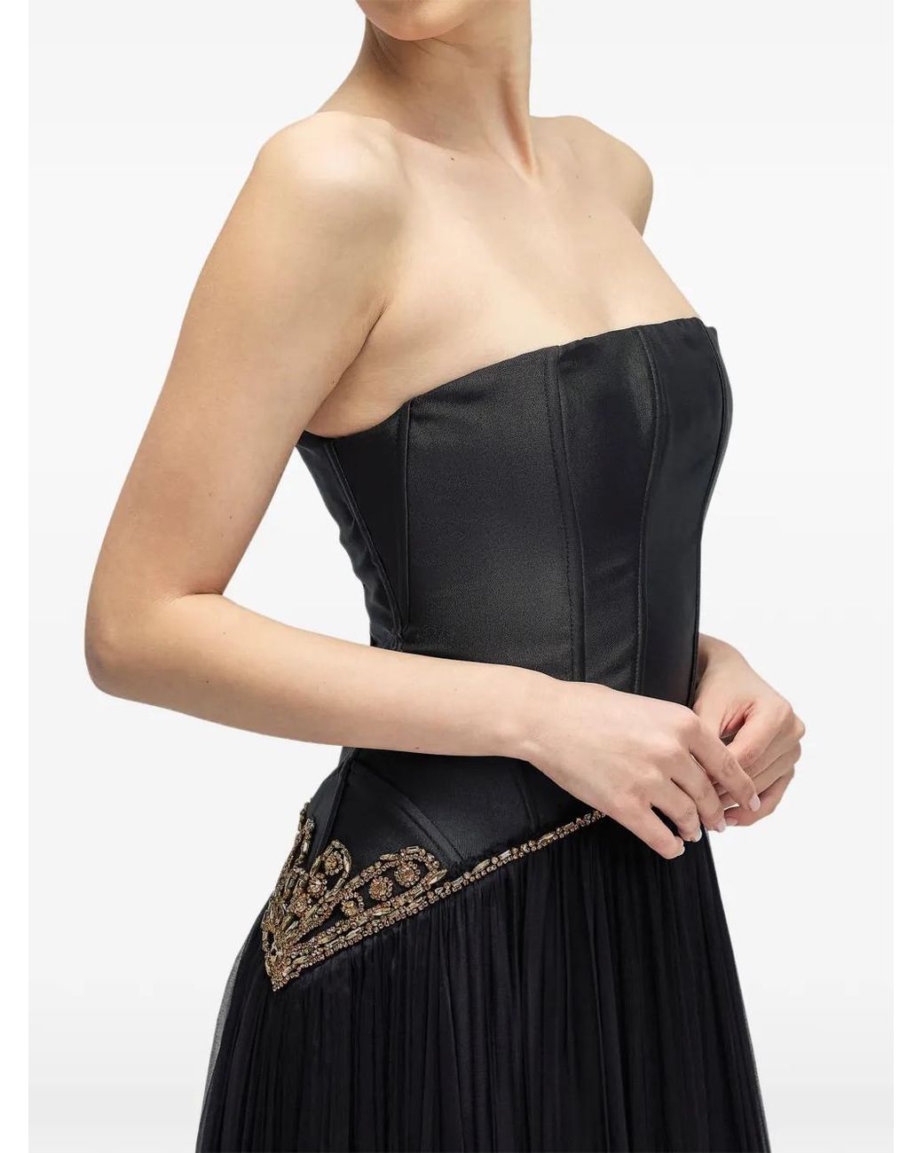 ARAFTU Black Strapless Embellished Gown