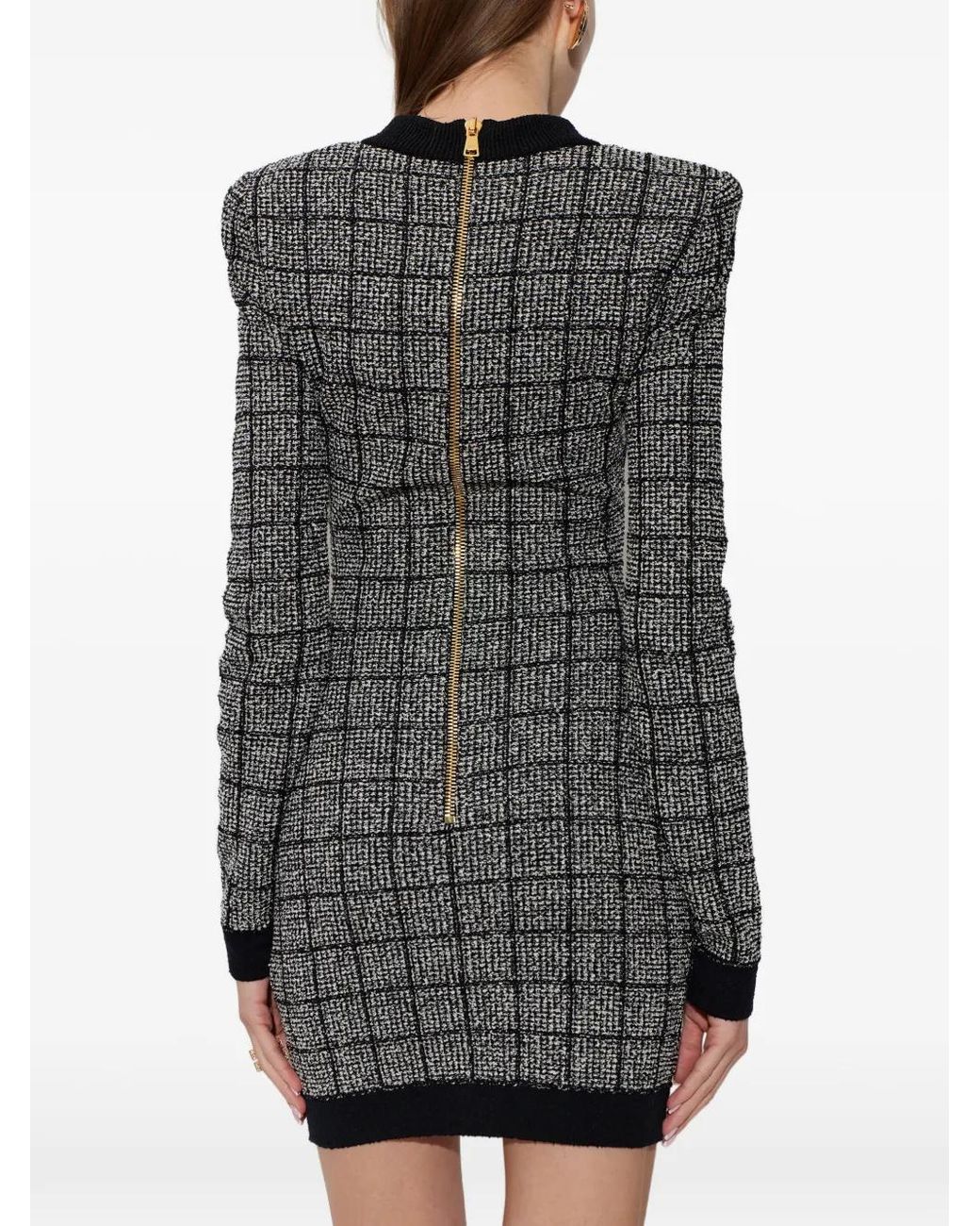 Balmain Black Tweed Long-Sleeve Dress