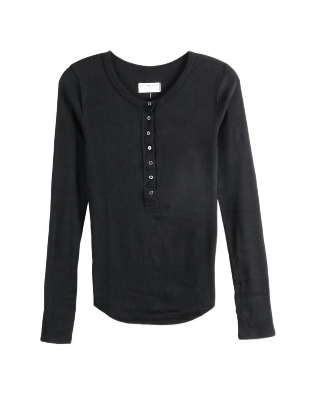 Free People Blue Ribbed-Knit Henley T-Shirt