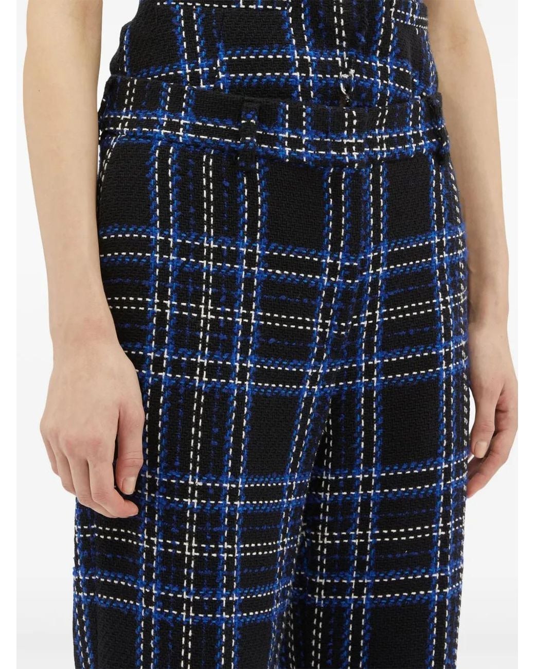 MSGM Blue Checked-Panel Cotton Trousers