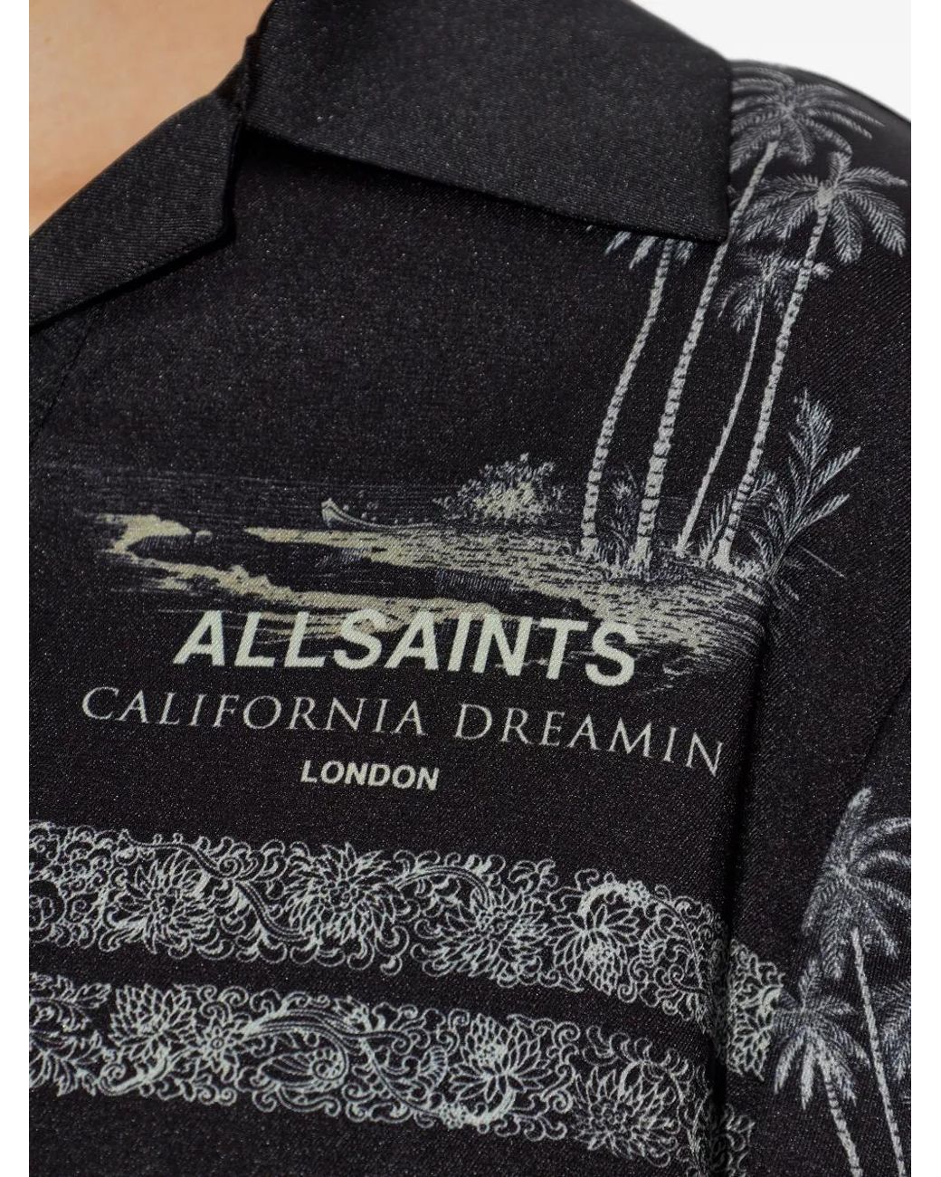 AllSaints Black Lettie Palm-Print Tassel-Detail Blouse