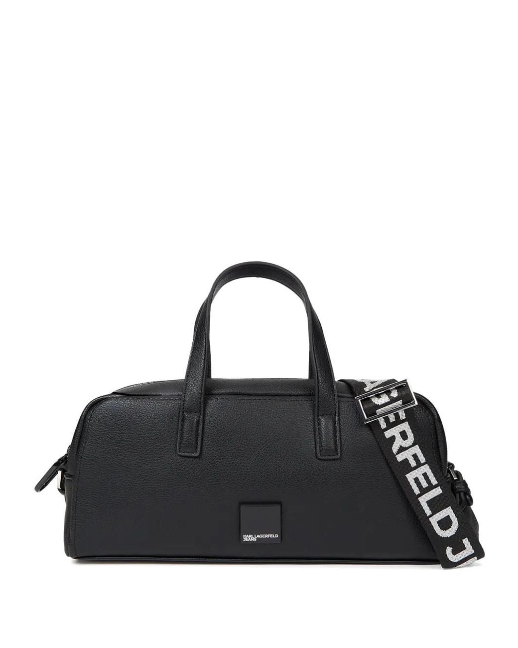 Karl Lagerfeld Black Logo-Patch Bowling Bag