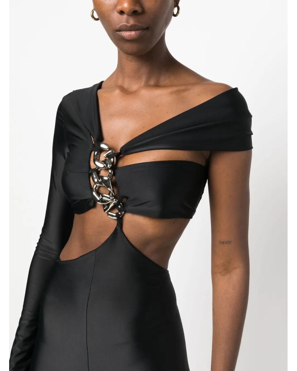 Gcds Black Logo-Chain One-Shoulder Jumpsuit
