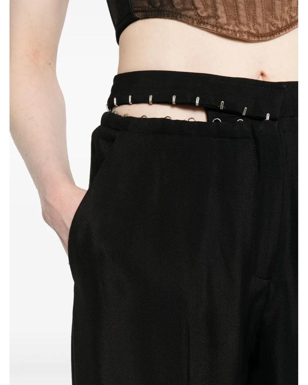 Mugler Black Hook-Eye Wide Trousers