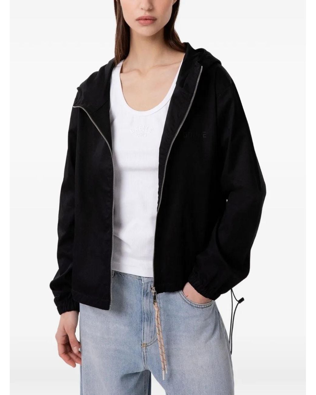 Gaelle Paris Black Hooded Drawstring Bomber Jacket