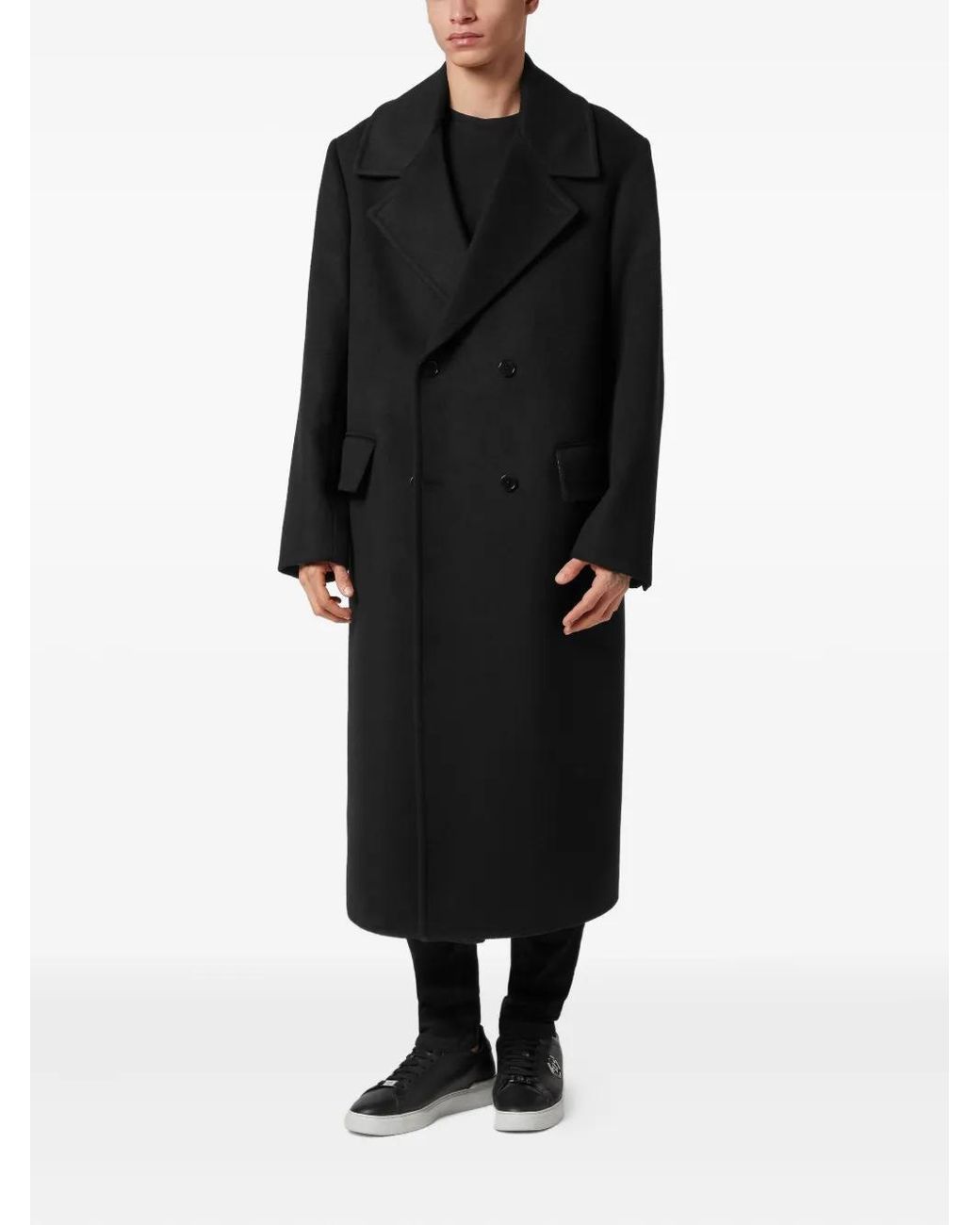 Philipp Plein Black Double-Breasted Coat for men