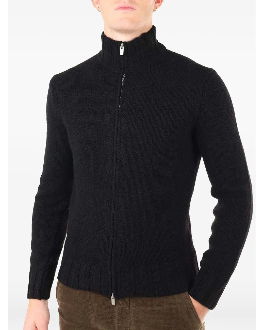 Al Duca D'aosta Blue Ribbed-Trim Wool Cardigan for men