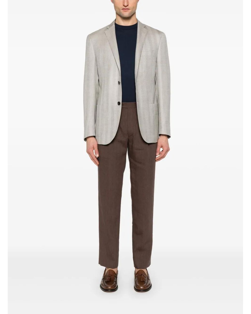 Corneliani Gray Herringbone-Pattern Blazer for men