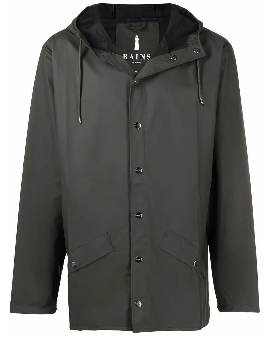 Rains Black Long-Sleeve Hooded Rain Jacket