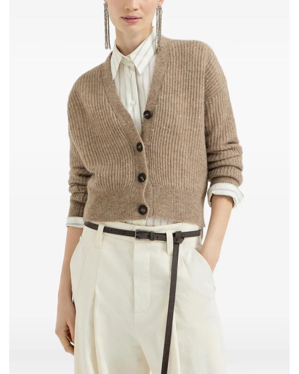 Brunello Cucinelli Natural Mohair, Cotton And Wool Diamond Yarn English Rib Cardigan