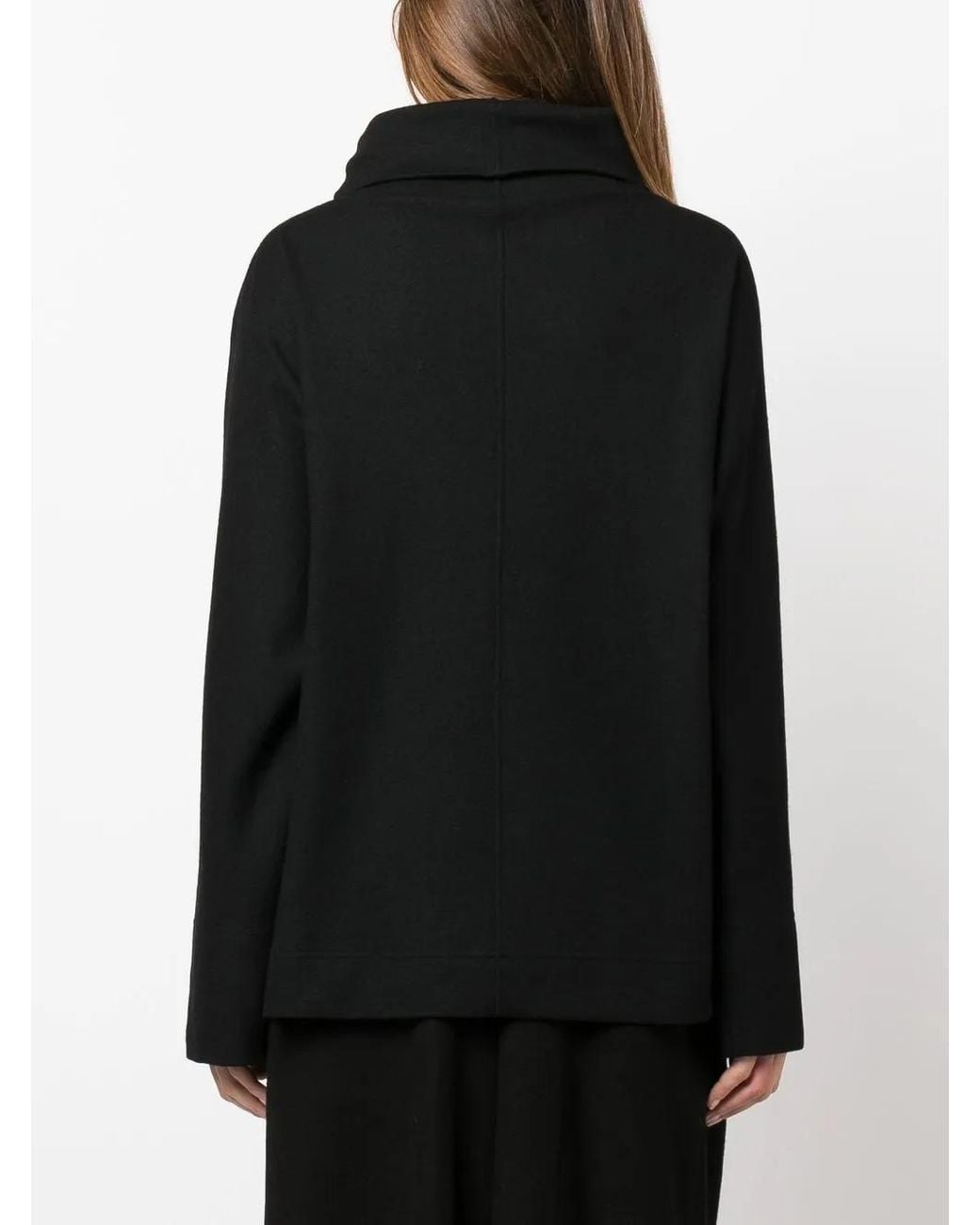 Issey Miyake Black Wool Flared Sleeve Mock Neck Sweater