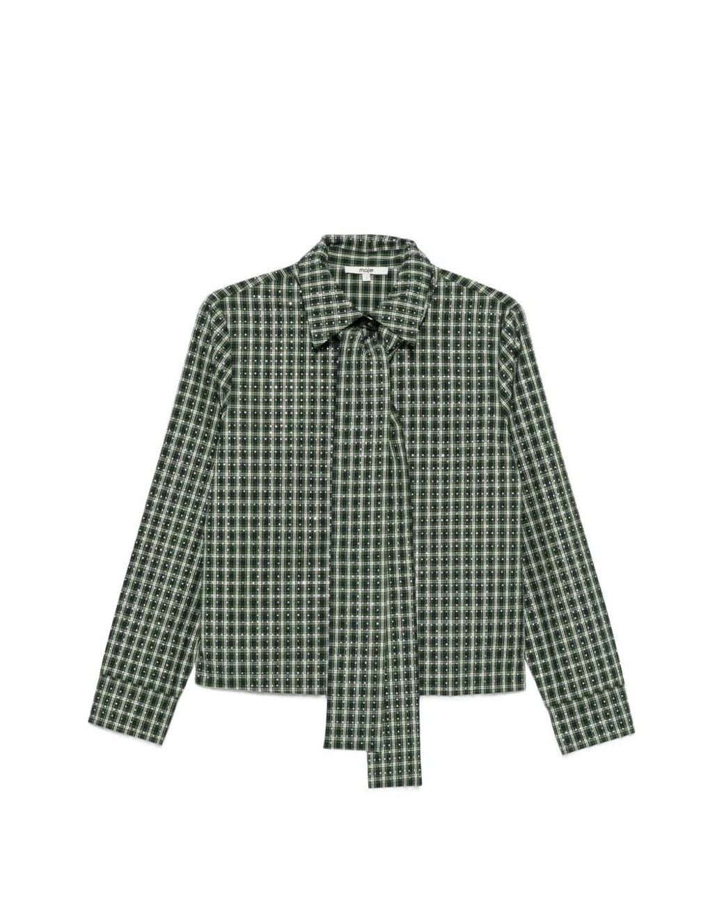 Maje Green Chemise À Carreaux Et Lavallière
