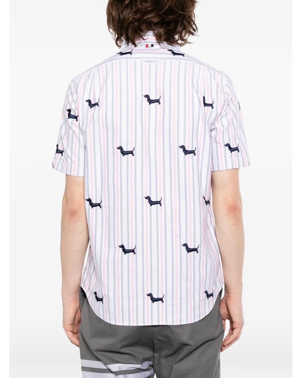 Thom Browne White Satin-Stitch Striped Shirt for men
