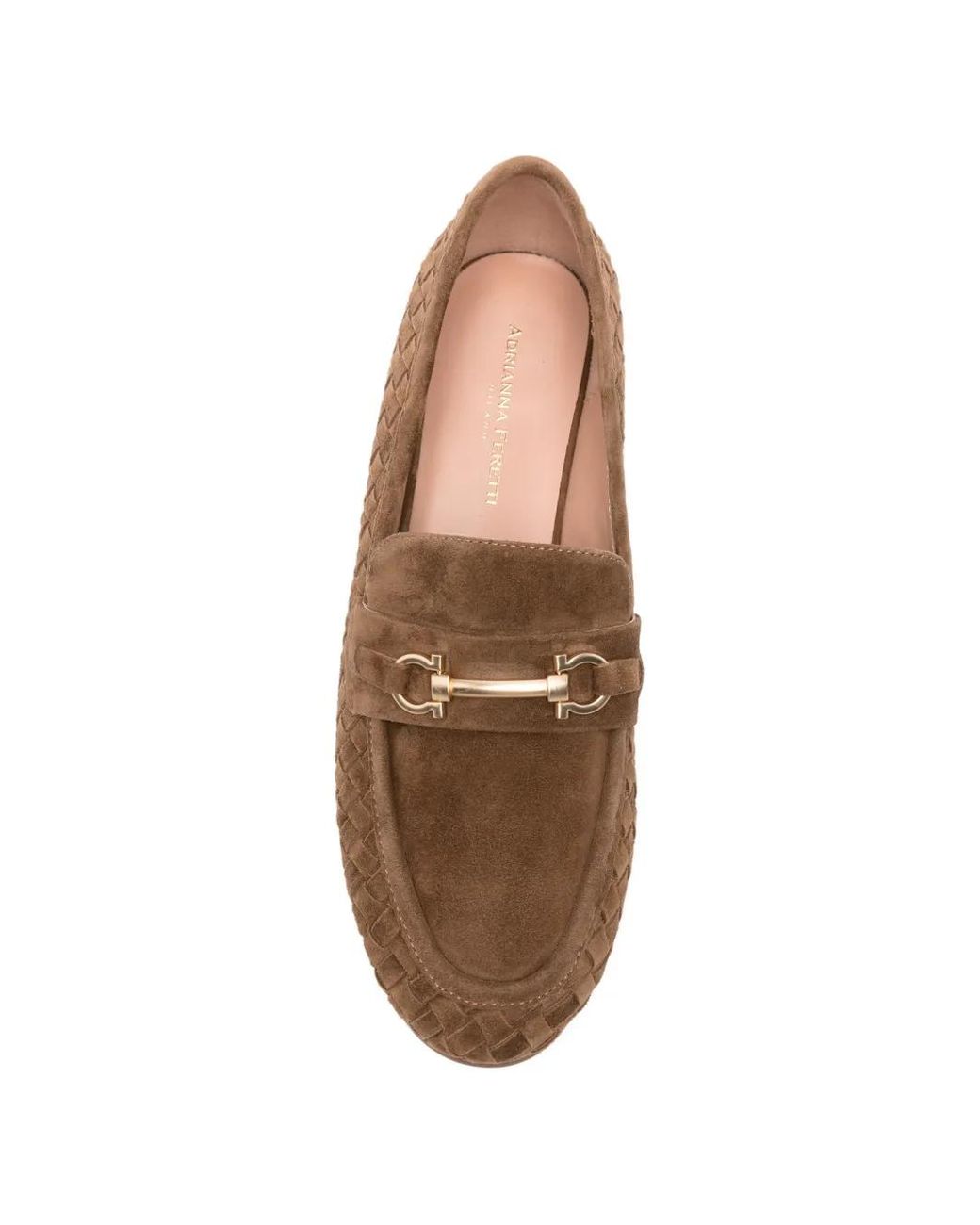 ADRIANNA FERETTI Brown Woven Horsebit-Detail Loafers