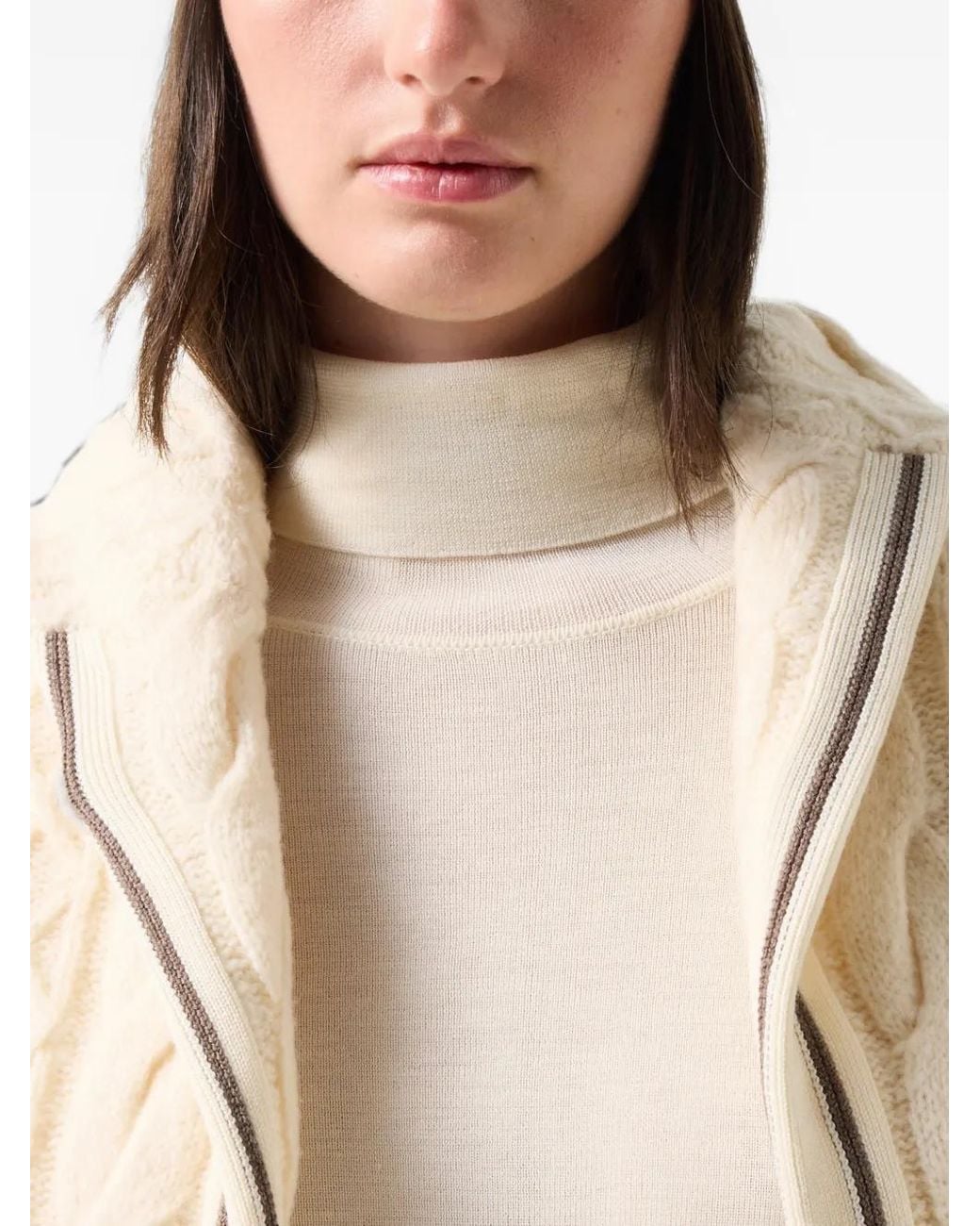 Bogner Natural Louise Stripe-Detail Roll-Neck Sweater
