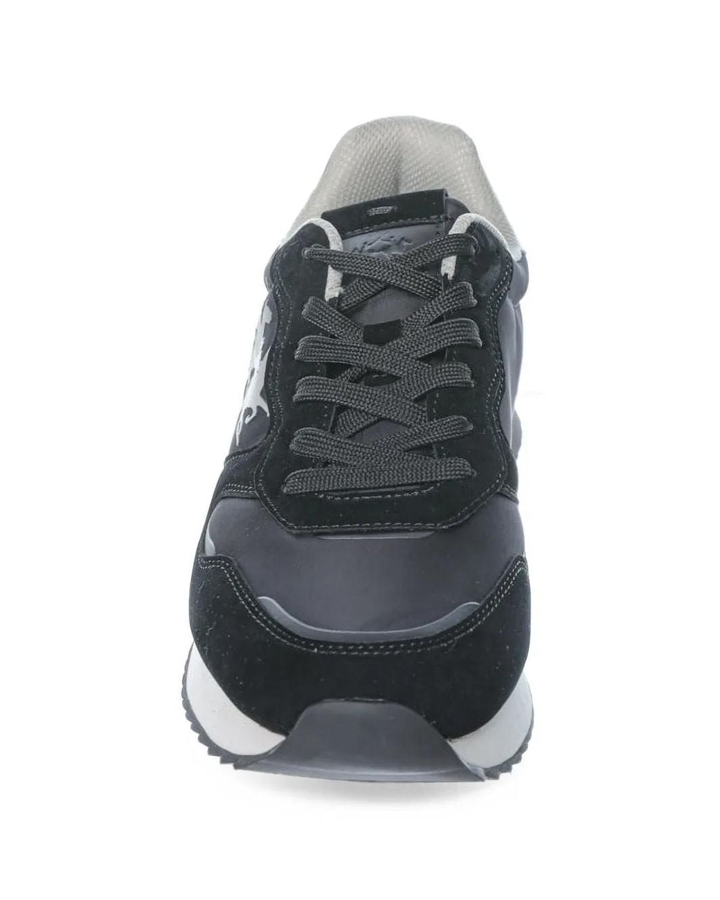 La Martina Black Suede-Panelled Logo-Print Sneakers for men